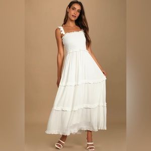 Lulus Fun Afternoon White Smocked Tiered Maxi Dress